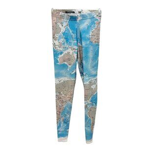 Black Milk World Map Geography AOP Print Leggings Blue Tumblr - Size XS